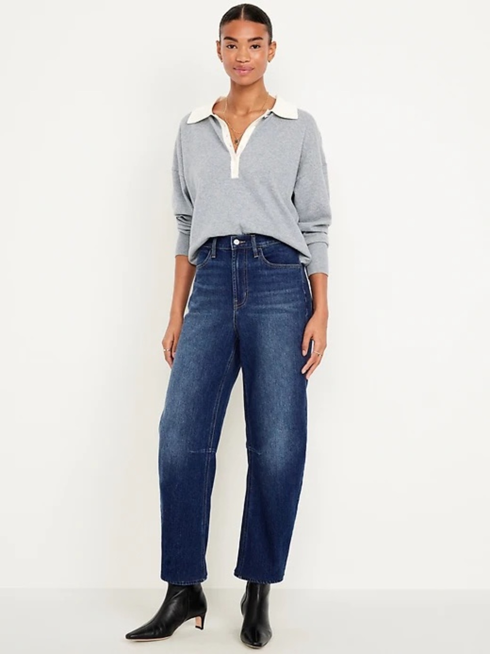 Old Navy High-Rise Wow Barrel Leg Jeans Women 10 Short Medium Wash Blue